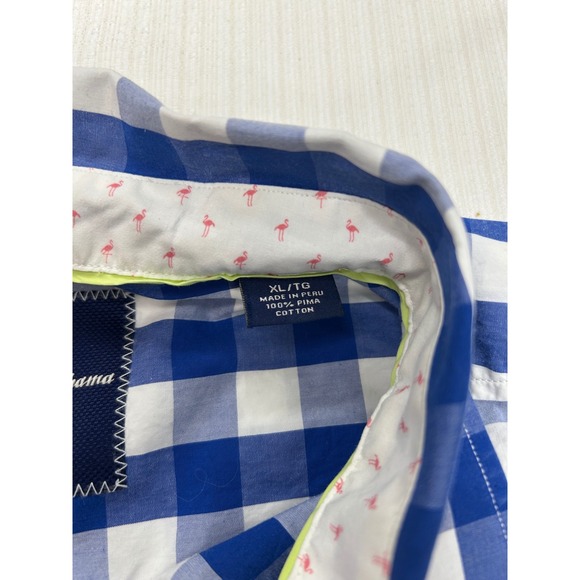 Tommy Bahama Mens XL Button Down Shirt Blue White Checkered Pima Cotton Marlin - Picture 3 of 4